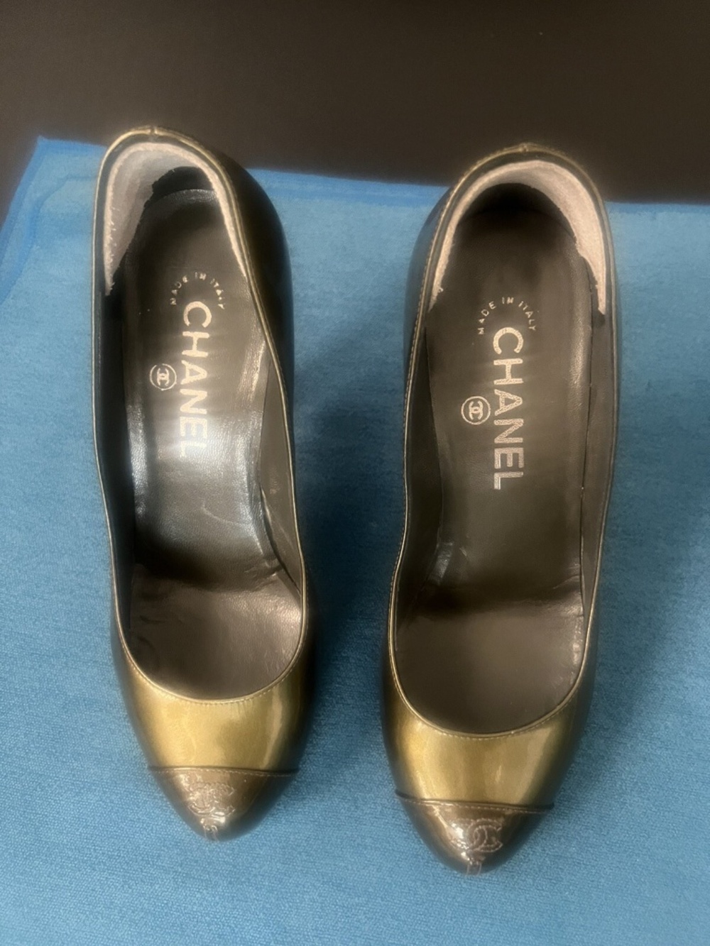 Chanel Green Patent Leather High Heels Size 37 Made In Italy